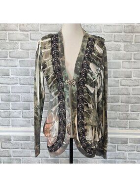 Spy Zone Exchange Camo Floral Ruffle Cardigan Whimsigoth Grunge Crystal Clasp M